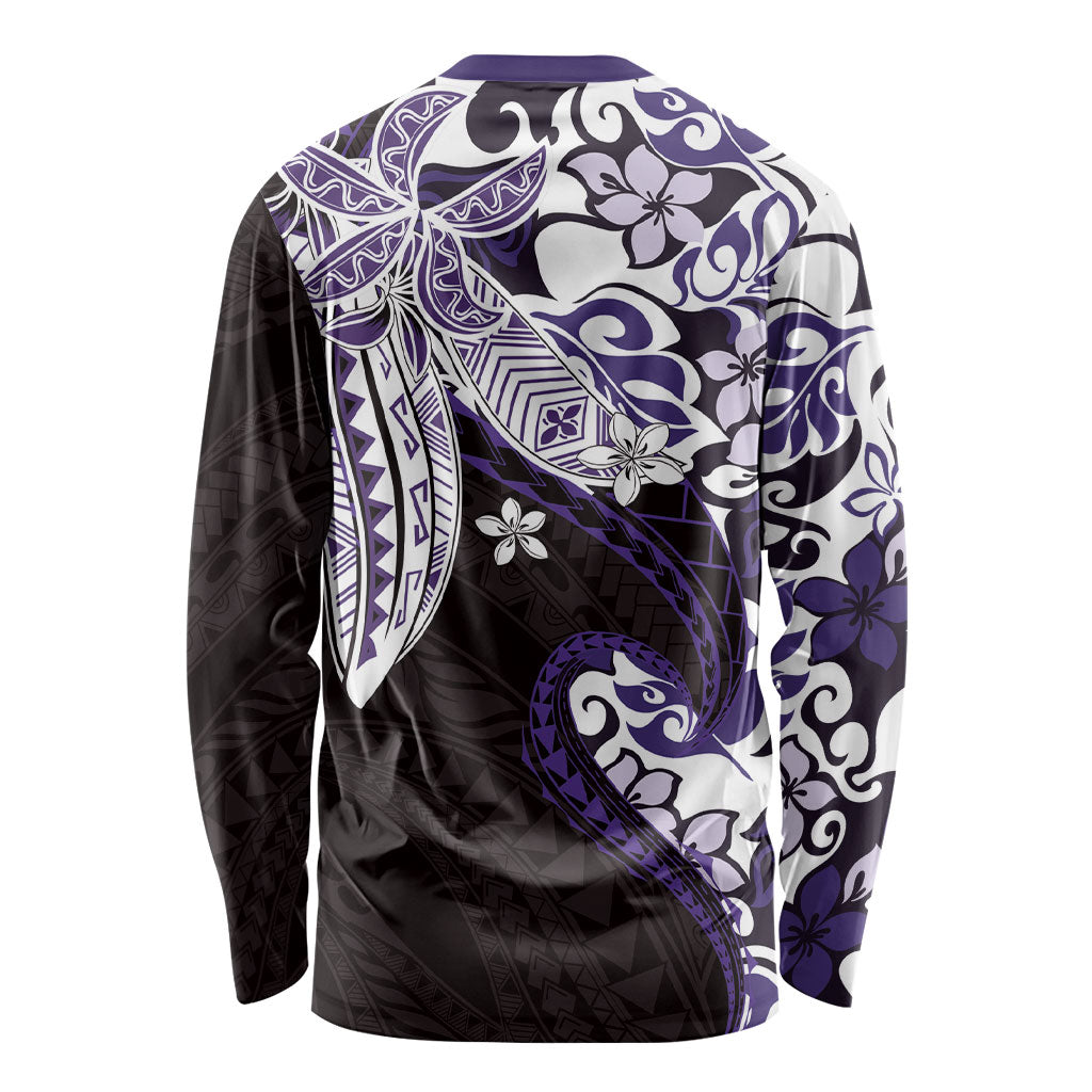 Monstera Plumeria Flowers Purple Long Sleeve Shirt Polynesian Pattern LT01 - Polynesian Pride