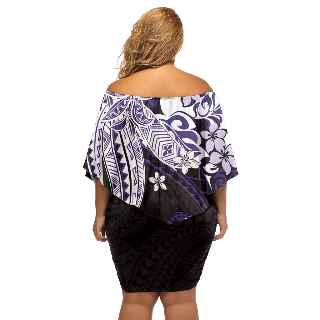 Monstera Plumeria Flowers Purple Off Shoulder Short Dress Polynesian Pattern LT01 - Polynesian Pride