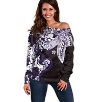 Monstera Plumeria Flowers Purple Off Shoulder Sweater Polynesian Pattern LT01 Women Purple - Polynesian Pride