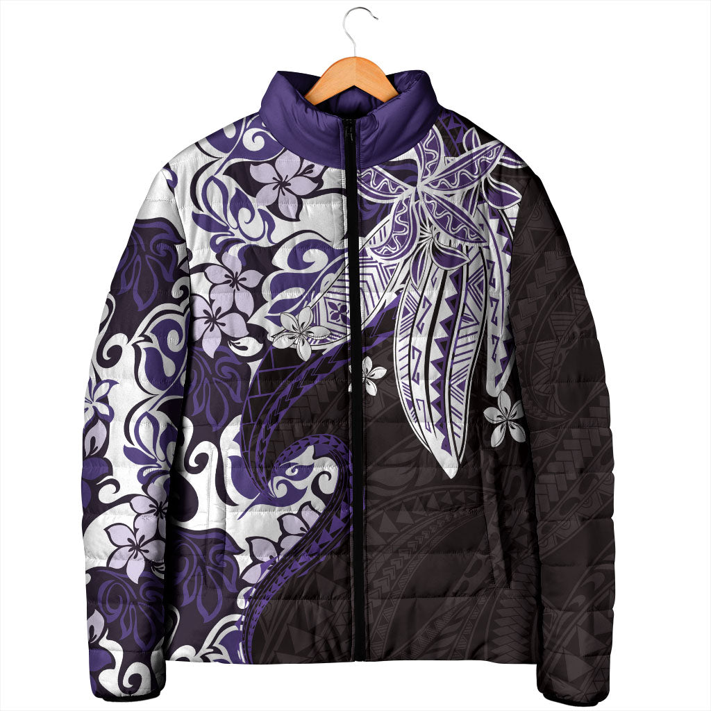 Monstera Plumeria Flowers Purple Padded Jacket Polynesian Pattern LT01 - Polynesian Pride