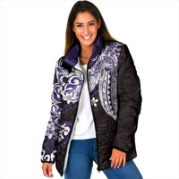 Monstera Plumeria Flowers Purple Padded Jacket Polynesian Pattern LT01 Women Purple - Polynesian Pride