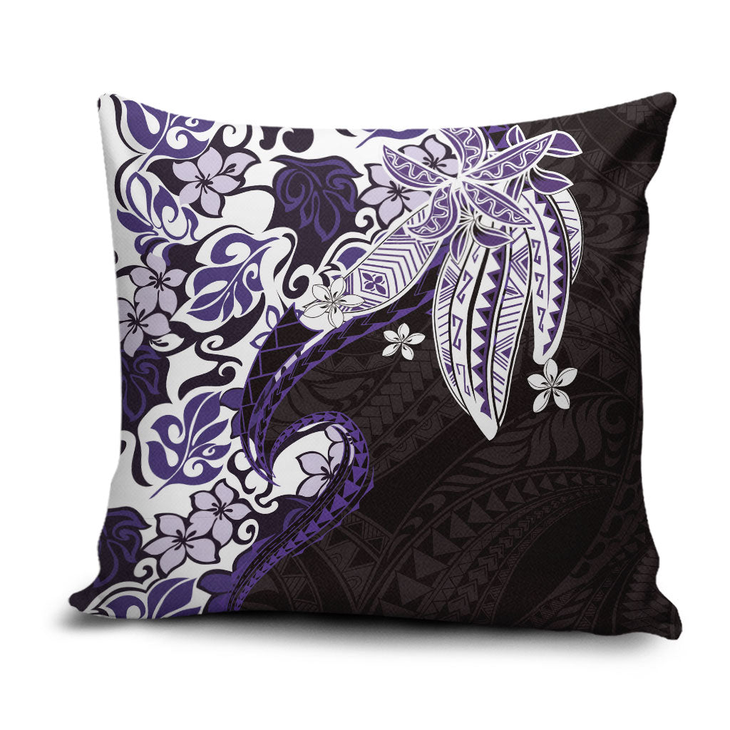 Monstera Plumeria Flowers Purple Pillow Cover Polynesian Pattern