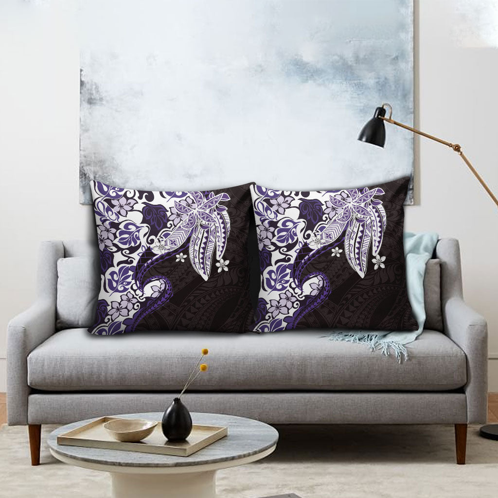 Monstera Plumeria Flowers Purple Pillow Cover Polynesian Pattern
