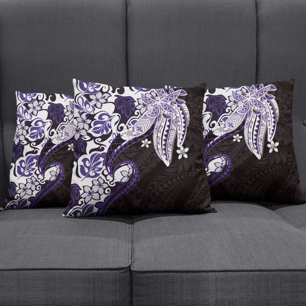 Monstera Plumeria Flowers Purple Pillow Cover Polynesian Pattern