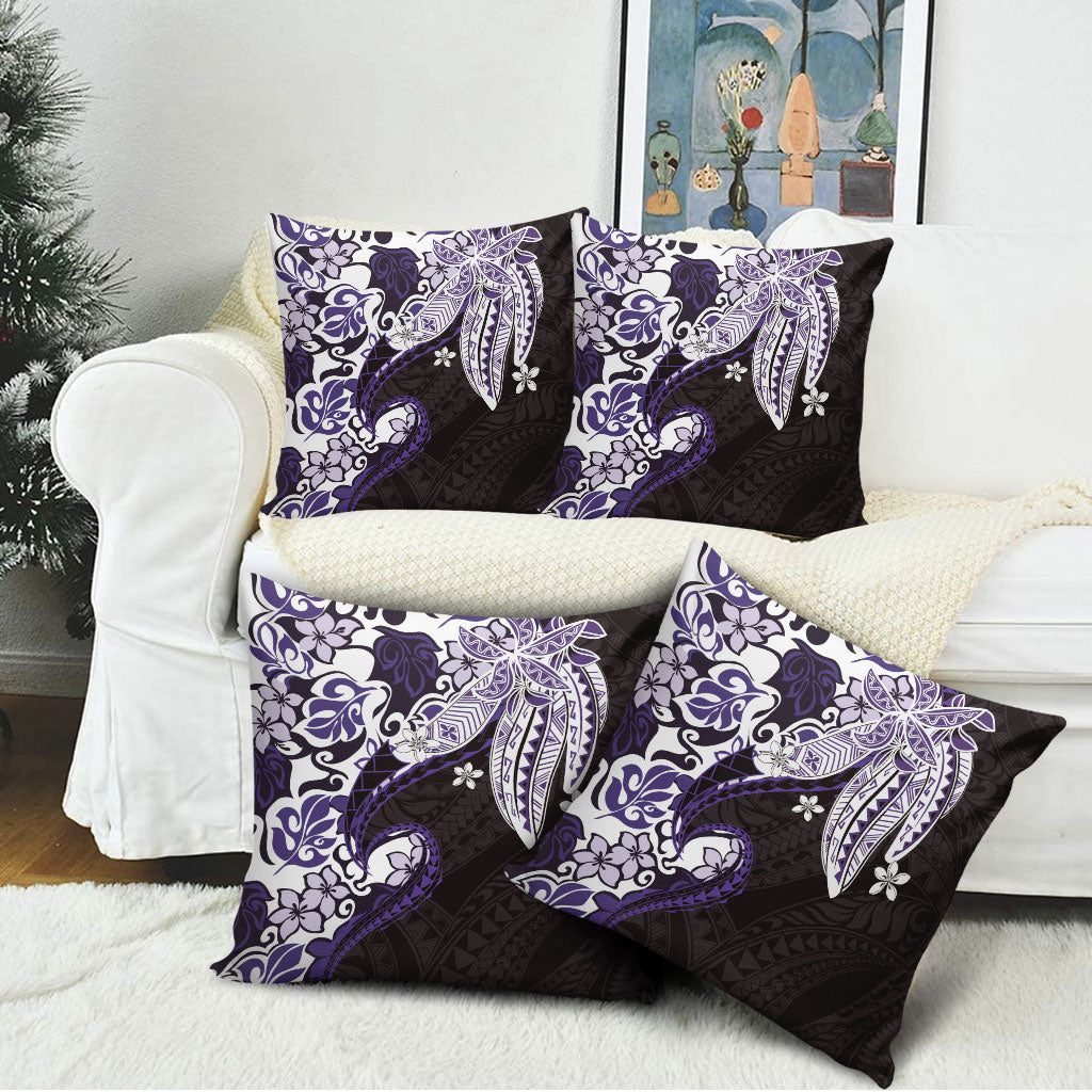 Monstera Plumeria Flowers Purple Pillow Cover Polynesian Pattern