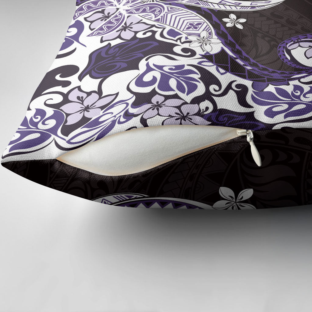 Monstera Plumeria Flowers Purple Pillow Cover Polynesian Pattern