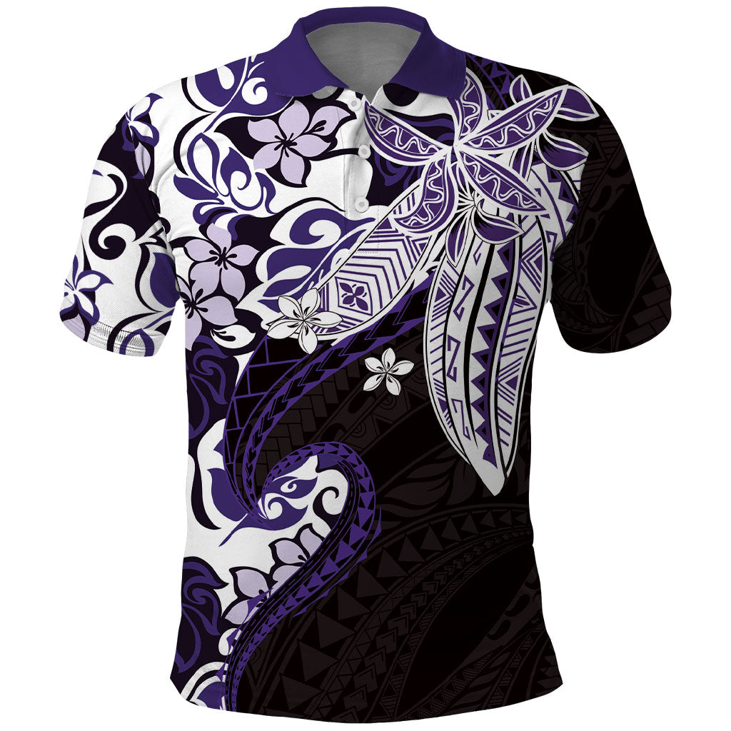 Monstera Plumeria Flowers Purple Polo Shirt Polynesian Pattern LT01 Purple - Polynesian Pride