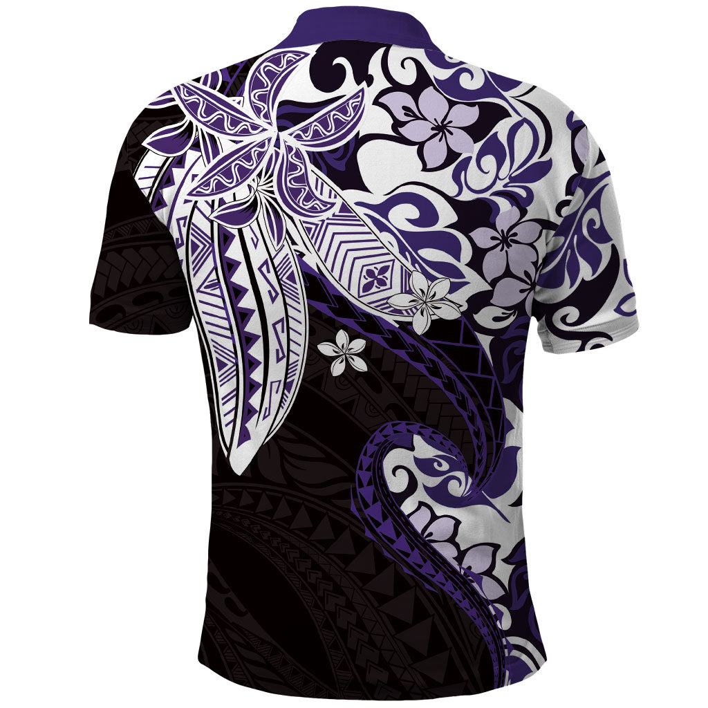 Monstera Plumeria Flowers Purple Polo Shirt Polynesian Pattern LT01 - Polynesian Pride