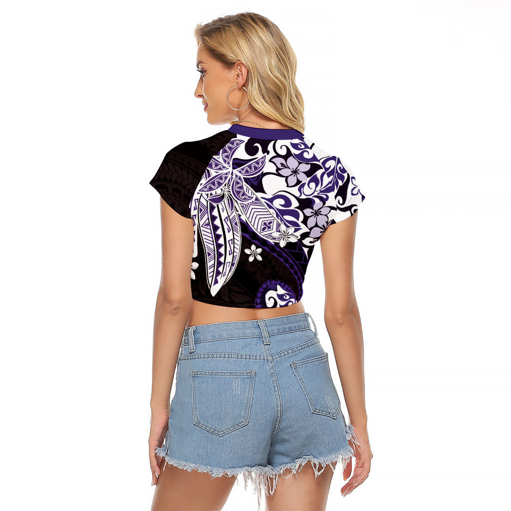 Monstera Plumeria Flowers Purple Raglan Cropped T Shirt Polynesian Pattern LT01 - Polynesian Pride