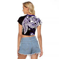 Monstera Plumeria Flowers Purple Raglan Cropped T Shirt Polynesian Pattern LT01 - Polynesian Pride