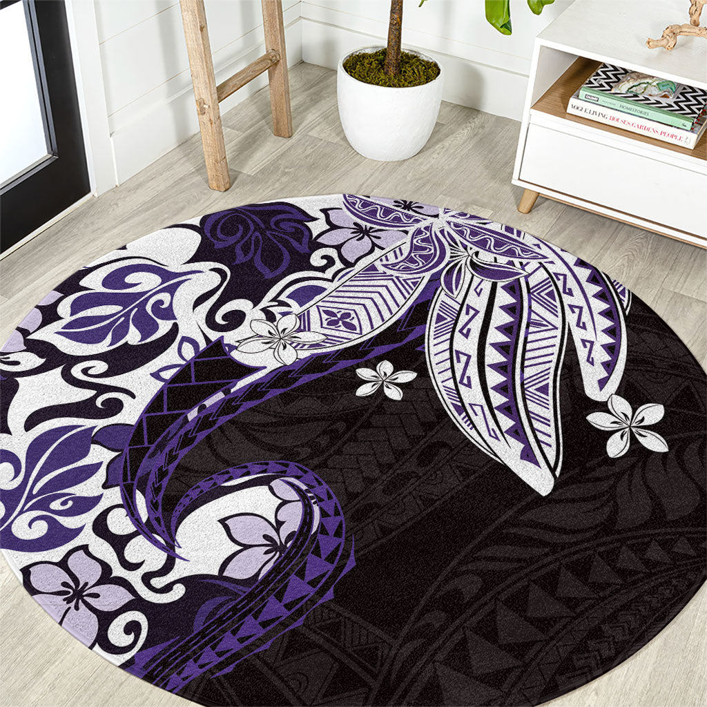 Monstera Plumeria Flowers Purple Round Carpet Polynesian Pattern LT01 Purple - Polynesian Pride
