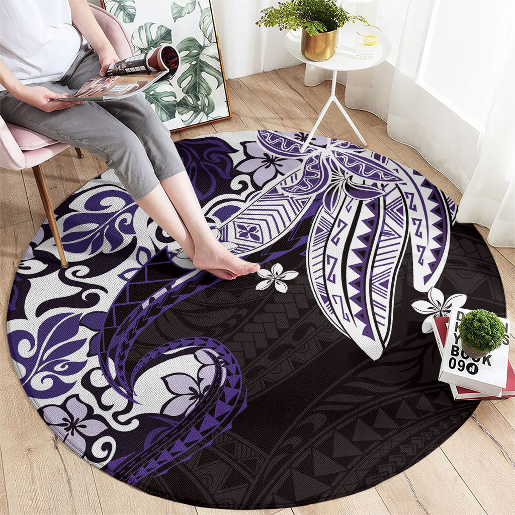 Monstera Plumeria Flowers Purple Round Carpet Polynesian Pattern LT01 - Polynesian Pride