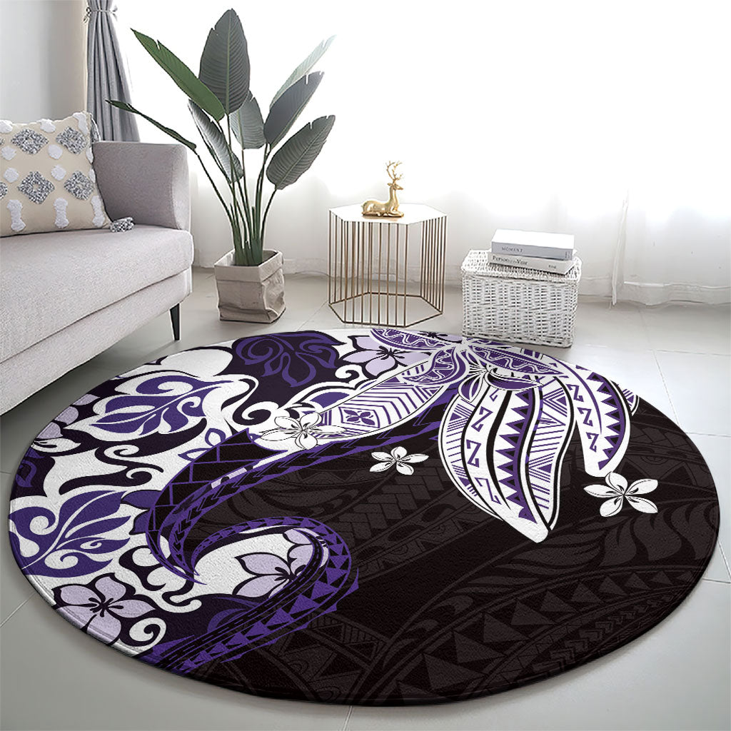 Monstera Plumeria Flowers Purple Round Carpet Polynesian Pattern LT01 - Polynesian Pride