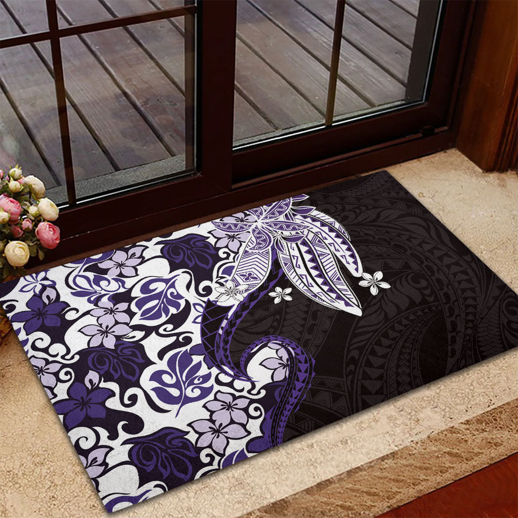 Monstera Plumeria Flowers Purple Rubber Doormat Polynesian Pattern LT01 - Polynesian Pride