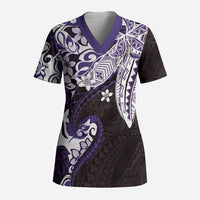 Monstera Plumeria Flowers Purple Scrub Top Polynesian Pattern LT01 Adult Purple - Polynesian Pride