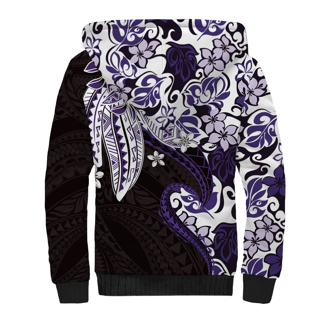 Monstera Plumeria Flowers Purple Sherpa Hoodie Polynesian Pattern LT01 - Polynesian Pride
