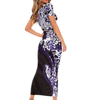 Monstera Plumeria Flowers Purple Short Sleeve Bodycon Dress Polynesian Pattern LT01 - Polynesian Pride