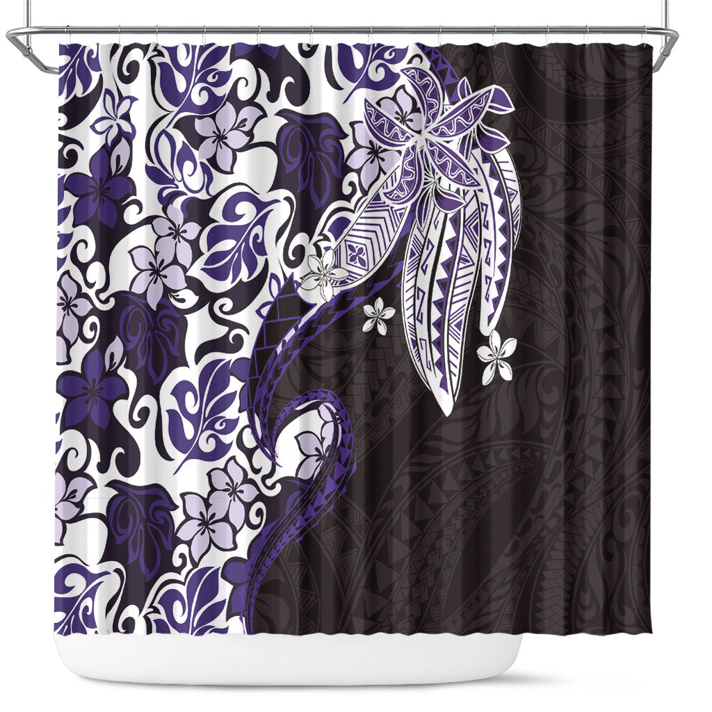 Monstera Plumeria Flowers Purple Shower Curtain Polynesian Pattern LT01 Purple - Polynesian Pride