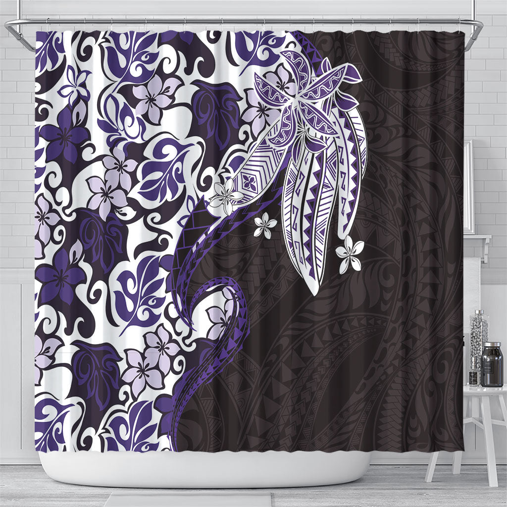 Monstera Plumeria Flowers Purple Shower Curtain Polynesian Pattern LT01 - Polynesian Pride