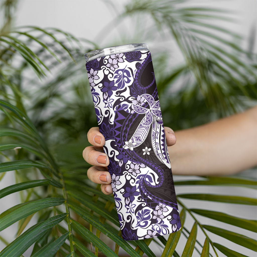 Monstera Plumeria Flowers Purple Skinny Tumbler Polynesian Pattern LT01 - Polynesian Pride