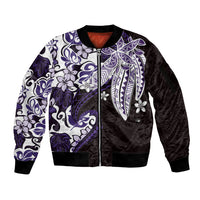 Monstera Plumeria Flowers Purple Sleeve Zip Bomber Jacket Polynesian Pattern LT01 Unisex Purple - Polynesian Pride