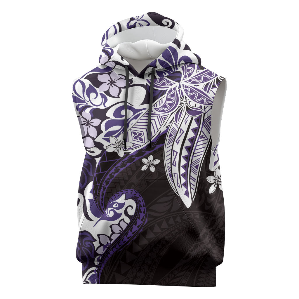 Monstera Plumeria Flowers Purple Sleeveless Hoodie Polynesian Pattern LT01 Purple - Polynesian Pride