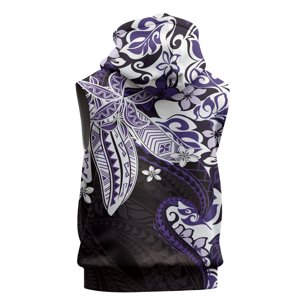 Monstera Plumeria Flowers Purple Sleeveless Hoodie Polynesian Pattern LT01 - Polynesian Pride