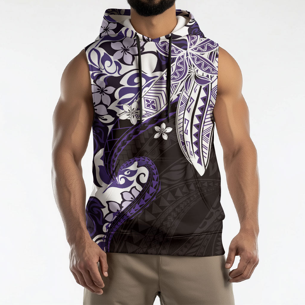 Monstera Plumeria Flowers Purple Sleeveless Hoodie Polynesian Pattern LT01 - Polynesian Pride