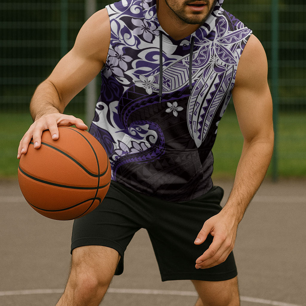 Monstera Plumeria Flowers Purple Sleeveless Hoodie Polynesian Pattern LT01 - Polynesian Pride