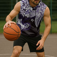 Monstera Plumeria Flowers Purple Sleeveless Hoodie Polynesian Pattern LT01 - Polynesian Pride