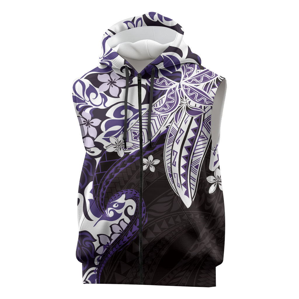 Monstera Plumeria Flowers Purple Sleeveless Zip Hoodie Polynesian Pattern LT01 Purple - Polynesian Pride