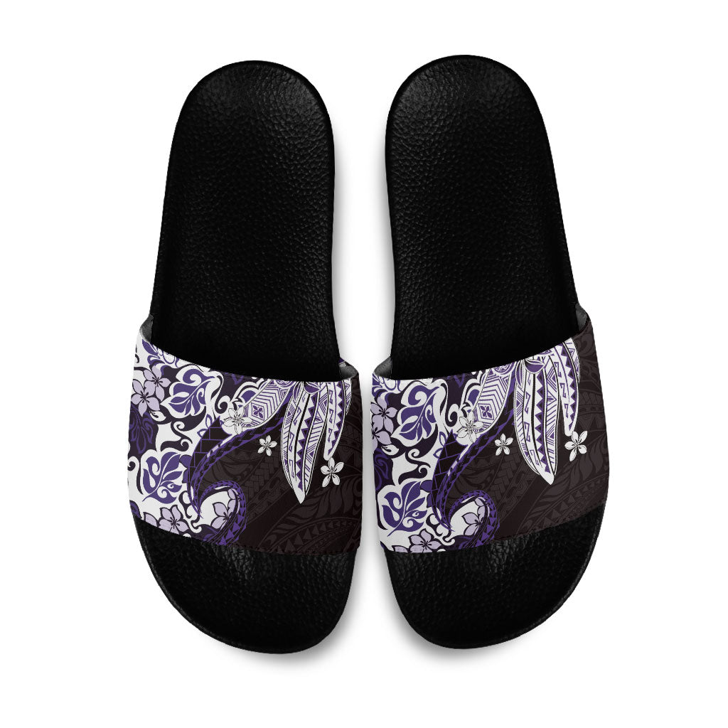 Monstera Plumeria Flowers Purple Slide Sandals Polynesian Pattern LT01 Purple - Polynesian Pride