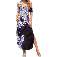 Monstera Plumeria Flowers Purple Summer Maxi Dress Polynesian Pattern LT01 Women Purple - Polynesian Pride