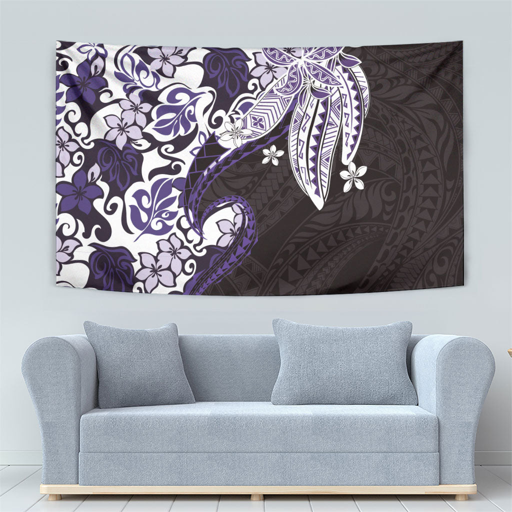 Monstera Plumeria Flowers Purple Tapestry Polynesian Pattern LT01 - Polynesian Pride