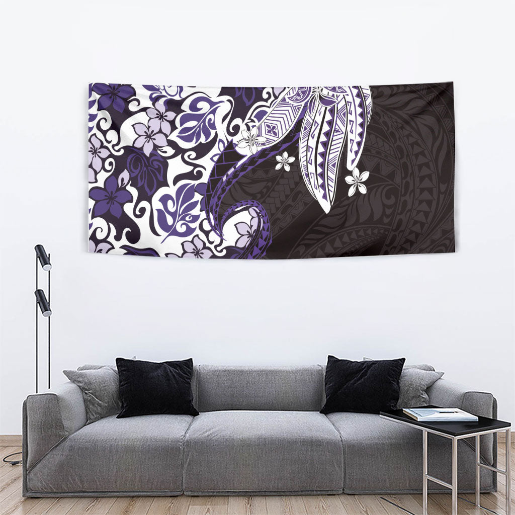 Monstera Plumeria Flowers Purple Tapestry Polynesian Pattern LT01 - Polynesian Pride