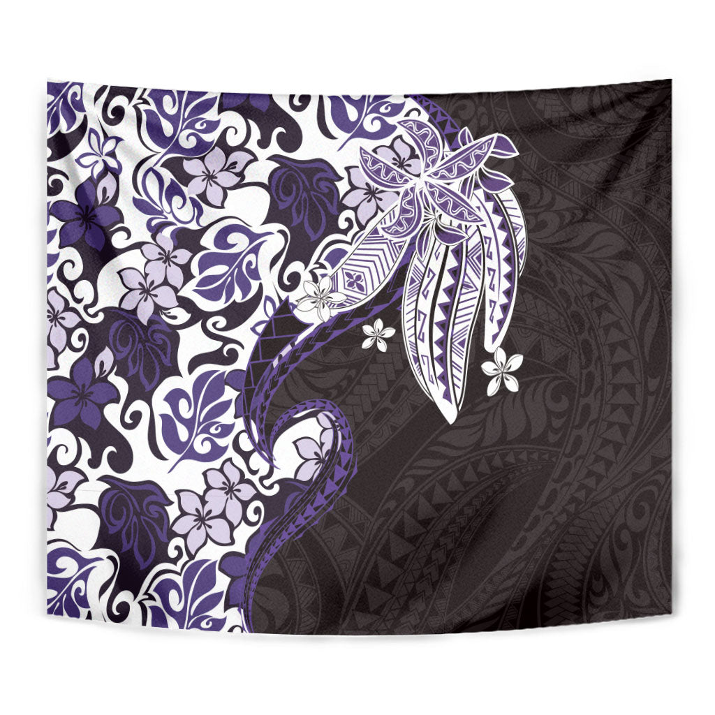 Monstera Plumeria Flowers Purple Tapestry Polynesian Pattern LT01 - Polynesian Pride