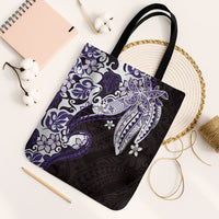 Monstera Plumeria Flowers Purple Tote Bag Polynesian Pattern