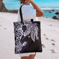 Monstera Plumeria Flowers Purple Tote Bag Polynesian Pattern