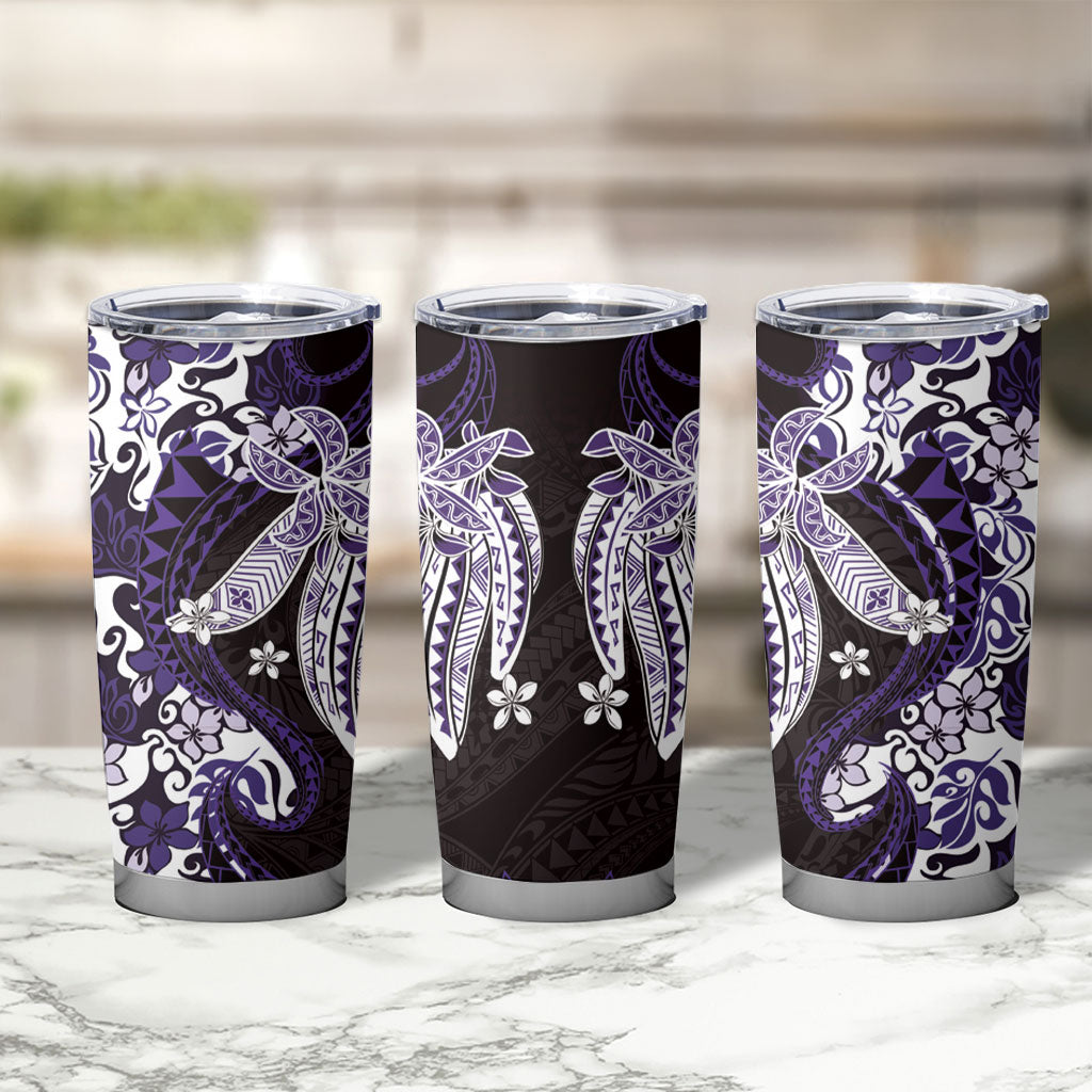 Monstera Plumeria Flowers Purple Tumbler Cup Polynesian Pattern LT01 - Polynesian Pride