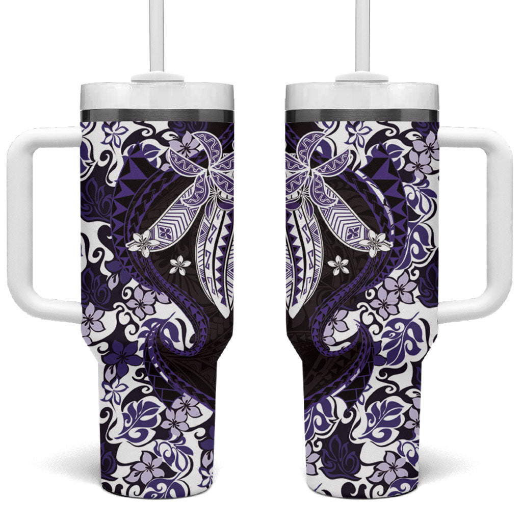 Monstera Plumeria Flowers Purple Tumbler With Handle Polynesian Pattern LT01 One Size: 40 oz Purple - Polynesian Pride