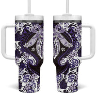 Monstera Plumeria Flowers Purple Tumbler With Handle Polynesian Pattern LT01 One Size: 40 oz Purple - Polynesian Pride
