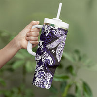 Monstera Plumeria Flowers Purple Tumbler With Handle Polynesian Pattern LT01 - Polynesian Pride