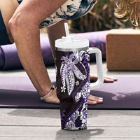 Monstera Plumeria Flowers Purple Tumbler With Handle Polynesian Pattern LT01 - Polynesian Pride