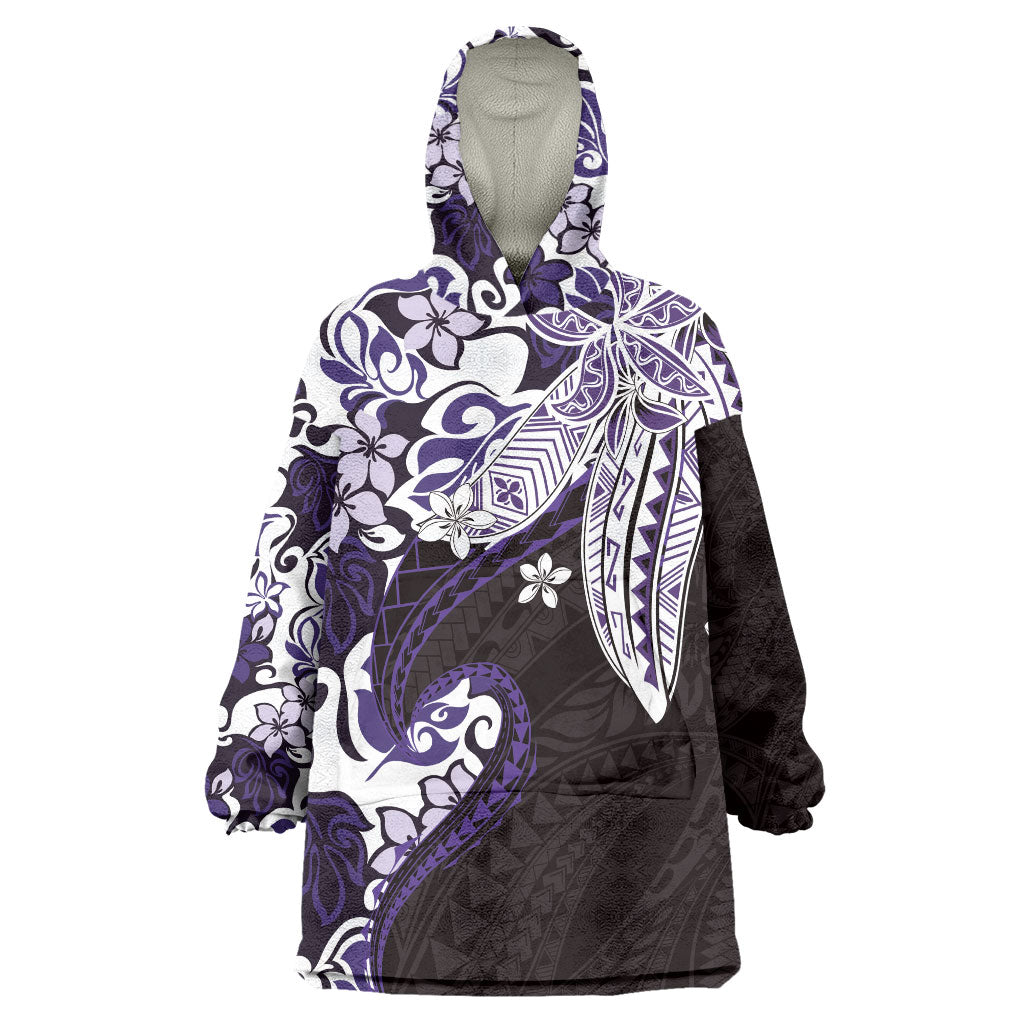 Monstera Plumeria Flowers Purple Wearable Blanket Hoodie Polynesian Pattern LT01 One Size Purple - Polynesian Pride