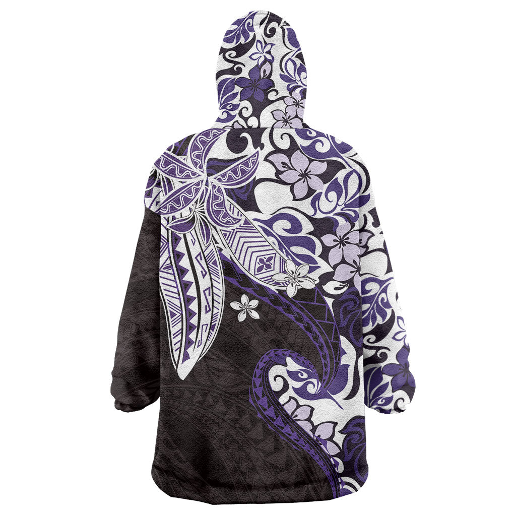 Monstera Plumeria Flowers Purple Wearable Blanket Hoodie Polynesian Pattern LT01 - Polynesian Pride