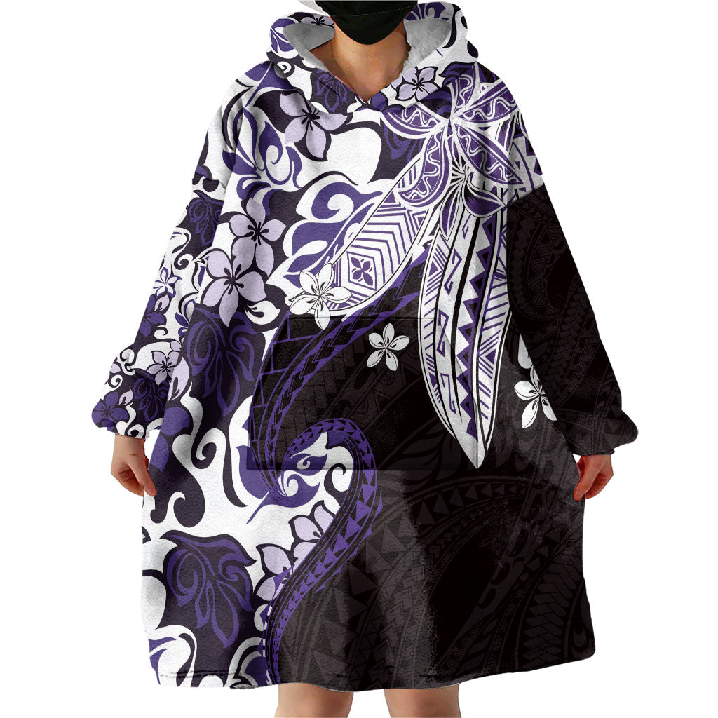 Monstera Plumeria Flowers Purple Wearable Blanket Hoodie Polynesian Pattern LT01 - Polynesian Pride