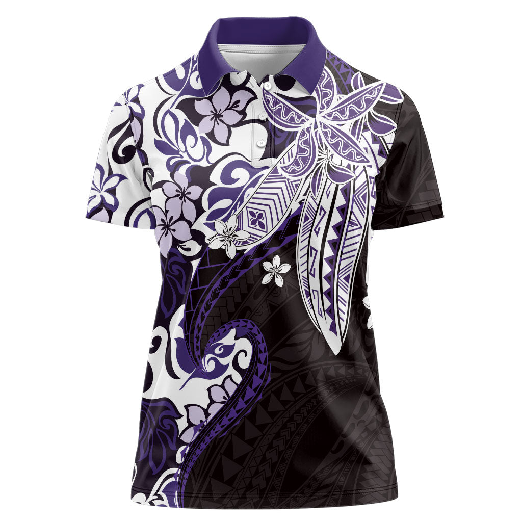 Monstera Plumeria Flowers Purple Women Polo Shirt Polynesian Pattern LT01 Female Purple - Polynesian Pride