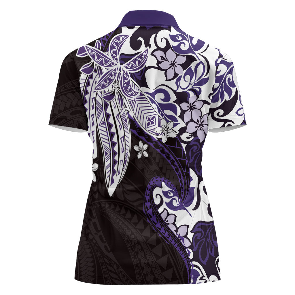 Monstera Plumeria Flowers Purple Women Polo Shirt Polynesian Pattern LT01 - Polynesian Pride