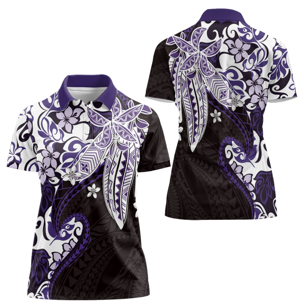 Monstera Plumeria Flowers Purple Women Polo Shirt Polynesian Pattern LT01 - Polynesian Pride