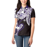 Monstera Plumeria Flowers Purple Women Polo Shirt Polynesian Pattern LT01 - Polynesian Pride